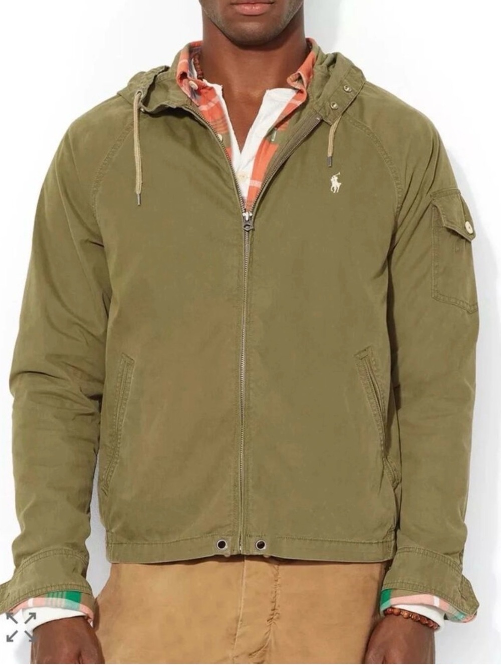 Ralph Lauren Olive Green Hooded Zip Shirt Jacket